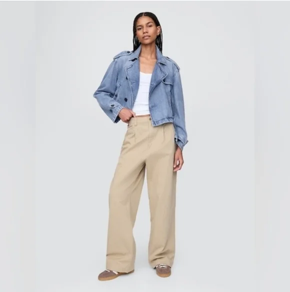 UltraSoft Denim Crop Trench Jacket Light Wash XSP - Picture 2 of 6